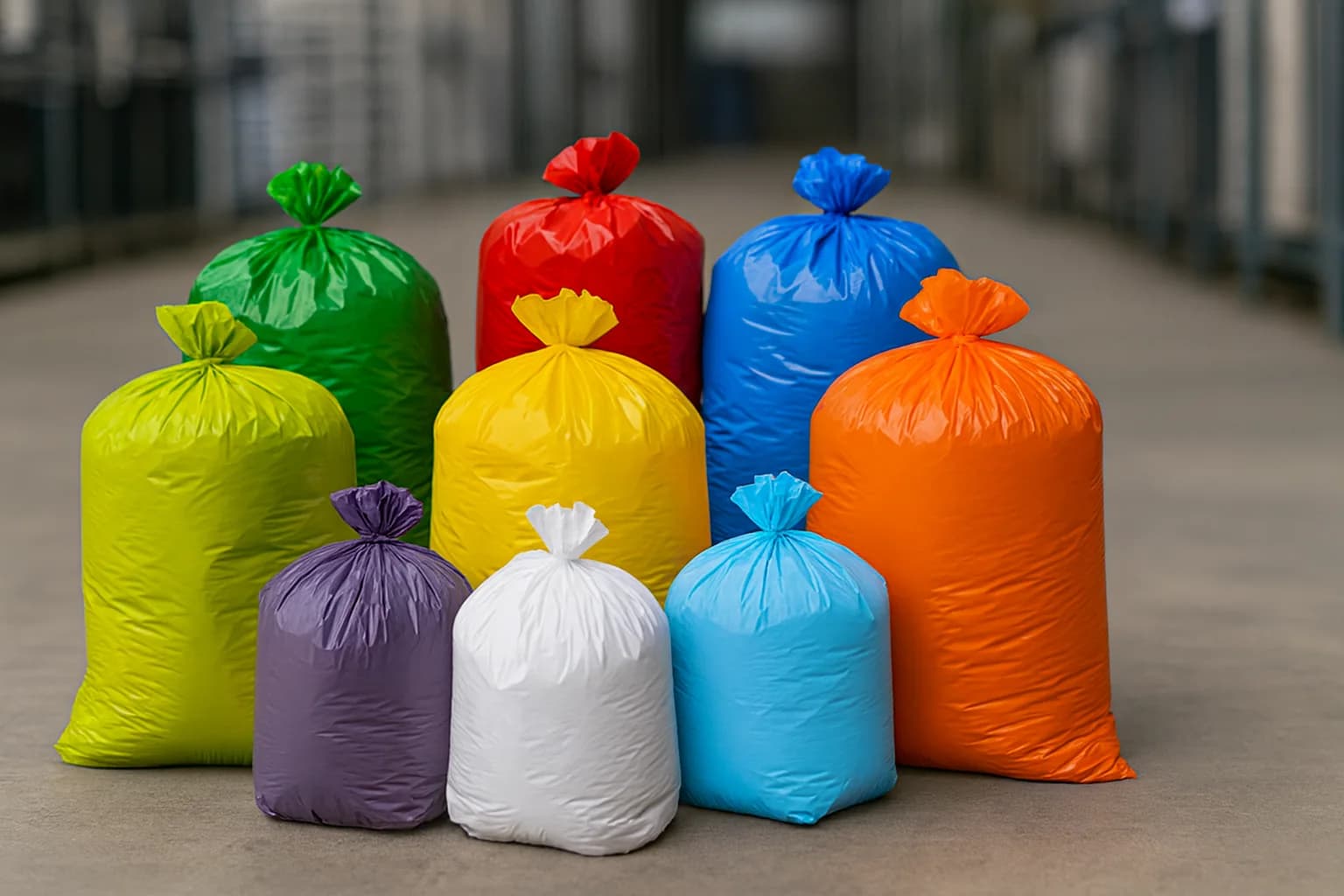 Sachets plastiques de différentes couleurs